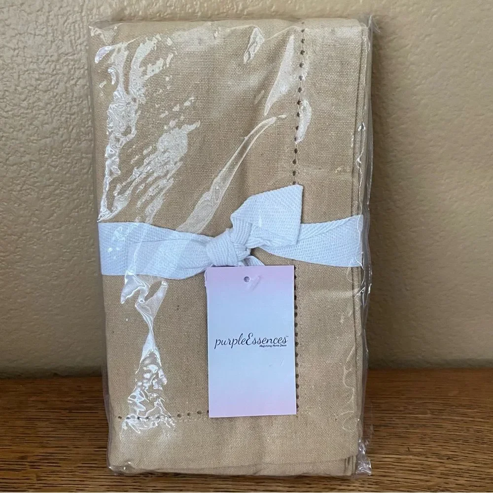 NWT New PurpleEssences Beige Hemstitch Table Runner Cotton 14 x 72
